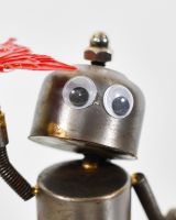 "Sprocket" the Upcycled Metal Home Ornament red close up of head