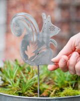 Squirrel Artistic Plant Pot Spike - Set of Two with hand in shot for scale