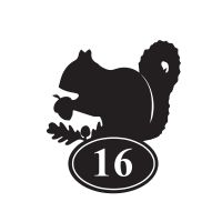 Squirrel Iron House Number Sign Finished in Black With White Numbering
