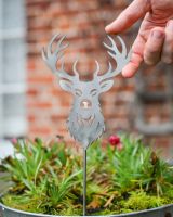 Stag Head Artistic Plant Pot Spike - Set of Two with hand in shot for scale