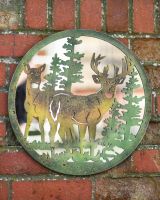 Stag in pine forrest mirrored garden wall art