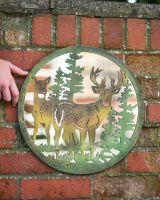 Stag in Pine Forrest Mirrored Garden Wall art scale