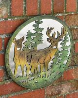 Stag in pine forrest mirrored garden wall art top