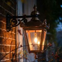 Digital Illustration of the Standard Copper Hanging Wall Lantern Illuminated at Night