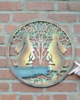 Stargazing Rabbits Silhouette Garden Wall Art on brick wall to scale