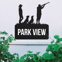 Steel "Game Season" Labradors House Name Sign in Situ Steel "Game Season" Labradors House Name Sign in Situ