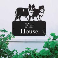 Steel "Pair of Border Collies" Dog House Name Sign in Situ
