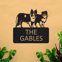 Steel House Name Sign with "Pair of Border Collies" Dog Design