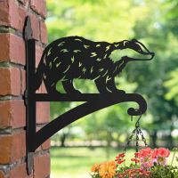 Steel Hanging Basket Bracket with Black Badger Design