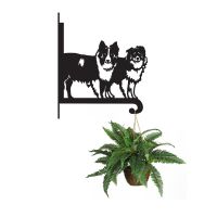 Steel Border Collie Pair Hanging Basket Bracket with Planter