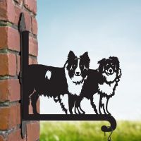 Steel Border Collie Pair Hanging Basket Bracket in SItu