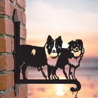Steel Hanging Basket Bracket with Border Collie Pair Topper