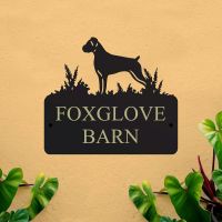 Steel House Name Sign with Boxer Dog Design Steel House Name Sign with Boxer Dog Design