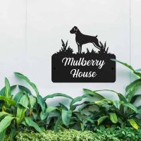 Steel House Name Sign with Boxer Dog Motif Steel House Name Sign with Boxer Dog Motif