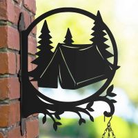 Steel Hanging Basket Bracket with Camping in Wilderness Motoif