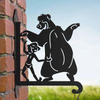 Steel Cartoon "Bear Necessities" Hanging Basket Bracket in Situ