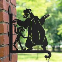 Steel Hanging Basket Bracket with Cartoon "Bear Necessities" Topper
