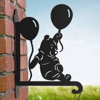Steel Hanging Basket Bracket with Cartoon Bear with Balloon Topper
