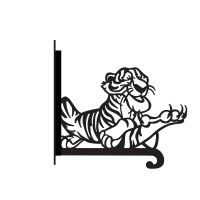 Close-Up of Steel Hanging Basket Bracket with Cartoon Fearsome Tiger Topper Close-Up of Steel Hanging Basket Bracket with Cartoon Fearsome Tiger Topper