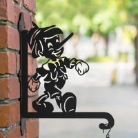 Steel Hanging Basket Bracket with Cartoon Wooden Boy Topper