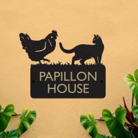 Steel House Name Sign with Cat & Chicken Motif
