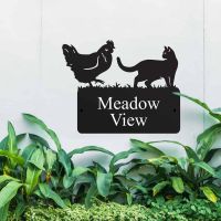 Steel Cat & Chicken House Name Sign in Situ