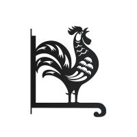 Close-Up of Steel Chinese Rooster Hanging Basket Bracket Close-Up of Steel Chinese Rooster Hanging Basket Bracket