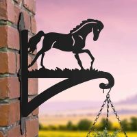  Steel Hanging Basket Bracket with Contemporary Galloping Horse Topper