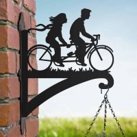 Steel Hanging Basket Bracket with Couple on Tandem Bike Motif