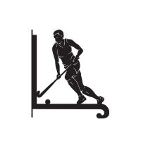 Close-Up of Steel Female Hockey Player Hanging Basket Bracket Close-Up of Steel Female Hockey Player Hanging Basket Bracket