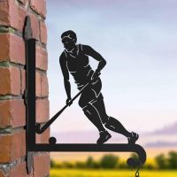 Steel Female Hockey Player Hanging Basket Bracket in Situ Steel Female Hockey Player Hanging Basket Bracket in Situ