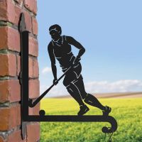 Steel Hanging Basket Bracket with Female Hockey Player Topper Steel Hanging Basket Bracket with Female Hockey Player Topper