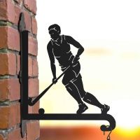 Steel Hanging Basket Bracket with Female Hockey Player Motif Steel Hanging Basket Bracket with Female Hockey Player Motif