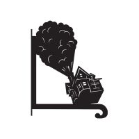 Close-Up of Steel Flying House with Balloons Hanging Basket Bracket Close-Up of Steel Flying House with Balloons Hanging Basket Bracket