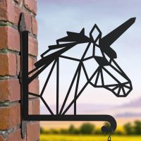 Steel Hanging Basket Bracket with Geometric Unicorn Topper Steel Hanging Basket Bracket with Geometric Unicorn Topper