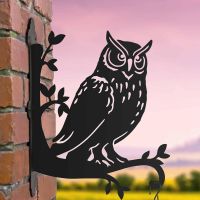 Steel Hanging Basket Bracket with Great Horned Owl Topper Motif