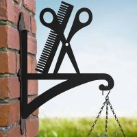 Steel Hanging Basket Bracket with Hairdresser"s Tools Motif
