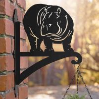 Steel Hanging Basket Bracket with Hippo Looking Right Motif Steel Hanging Basket Bracket with Hippo Looking Right Motif