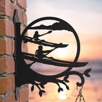Steel Hanging Basket Bracket with Kayaking Couple Motif Steel Hanging Basket Bracket with Kayaking Couple Motif