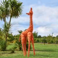 Steel "Lady Jengo" Baby Giraffe Sculpture - Orange