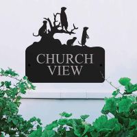 Steel Meerkat Family House Name Sign in Situ