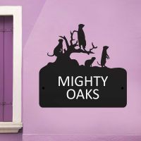 Steel House Name Sign with Meerkat Family Design