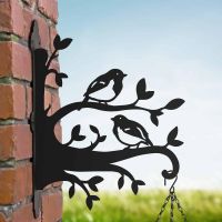 Steel Pair of Robins on Branches Hanging Basket Bracket in Situ