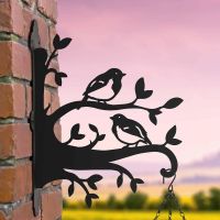 Steel Hanging Basket Bracket with Pair of Robins on Branches Topper