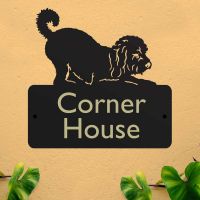 Steel House Name Sign with Playful Cockapoo Dog Design