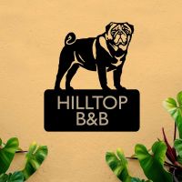 Steel House Name Sign with Pug Dog Design