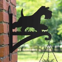 Steel Hanging Basket Bracket with Running Miniature Schnauzer Motif