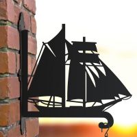 Steel Hanging Basket Bracket with Schooner Topsail Ship Motif Steel Hanging Basket Bracket with Schooner Topsail Ship Motif