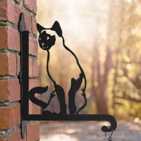 Steel Hanging Basket Bracket with Siamese Cat Topper