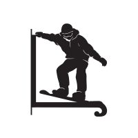 Close-Up of Steel Snowboarder Hanging Basket Bracket Close-Up of Steel Snowboarder Hanging Basket Bracket